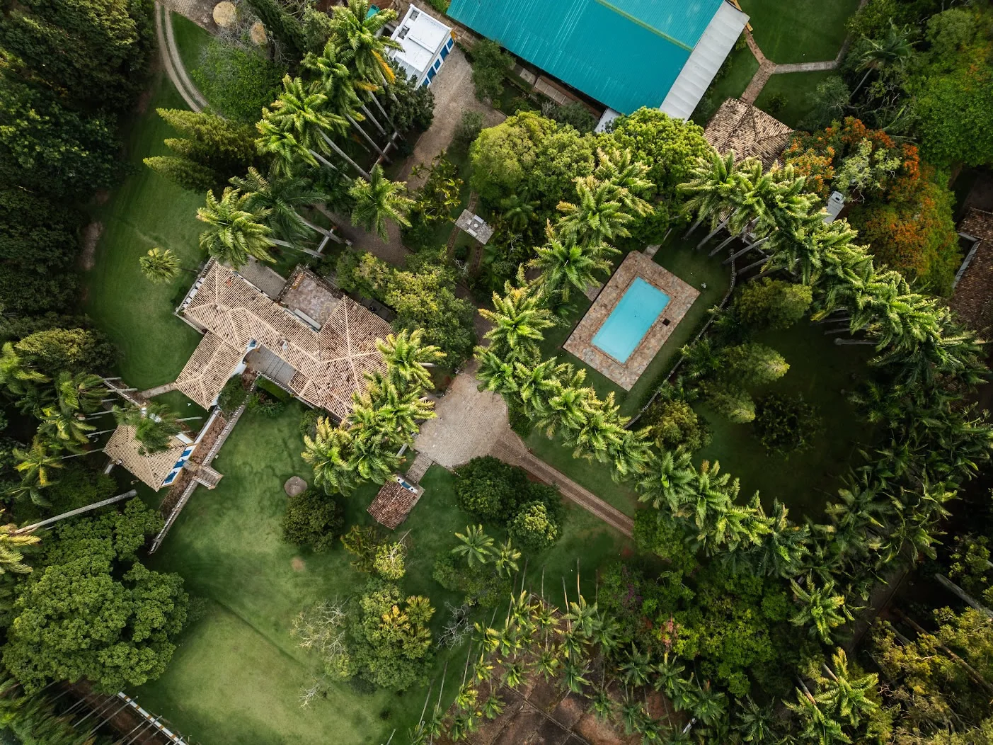 Vista aérea da estrutura da Fazenda Santa Barbara